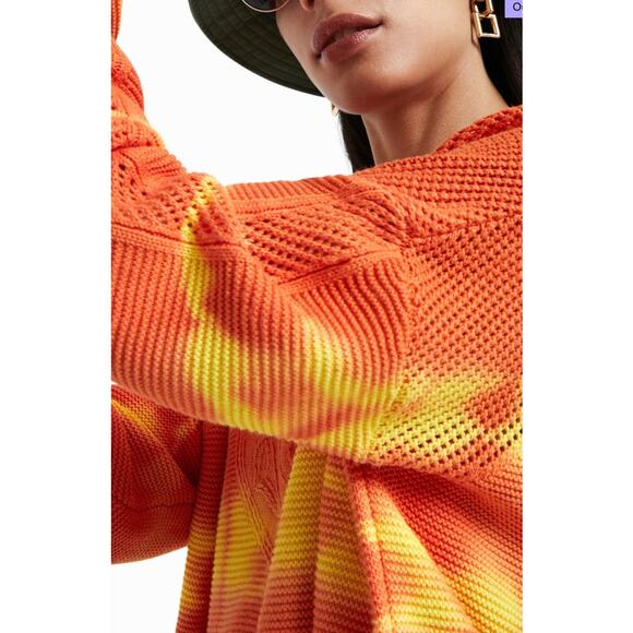 Desigual faded Ethnic Knit Orange Embroidered Oversized Slouchy Jumper M - Picture 4 of 9